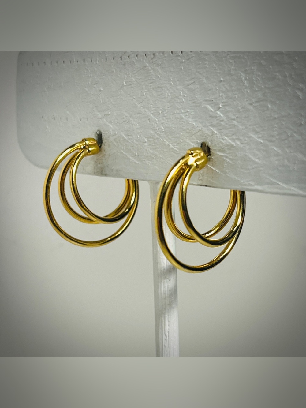 Vintage Gold Tone Triple-Hoop Pierced Post Earrings